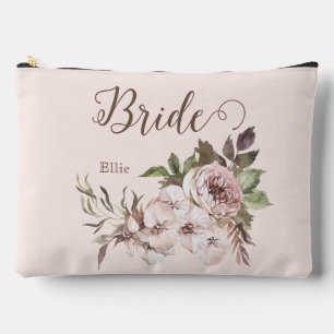 Vintage Watercolor Dusty Rose Floral Bride Accessory Pouch