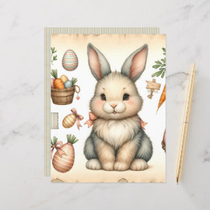 Vintage Watercolor Easter Bunnies Scrapbook Paper