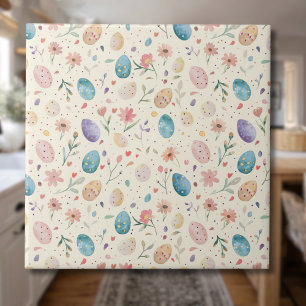 Vintage Watercolor Easter Flowers Leaves Eggs Ceramic Tile