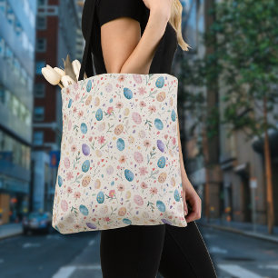 Vintage Watercolor Easter Flowers Leaves Eggs Tote Bag