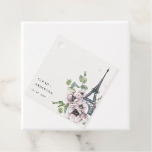 Vintage Watercolor Eiffel Tower Floral Wedding Favour Tags