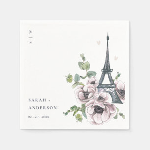 Vintage Watercolor Eiffel Tower Floral Wedding Napkin