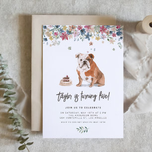 Vintage Watercolor English Bulldog Birthday Party Invitation