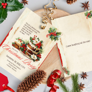 Vintage Watercolor Festive Merry Christmas Party Invitation