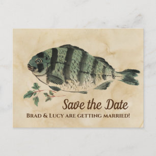 Vintage Watercolor Fish Save the Date Postcard