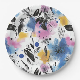 Vintage Watercolor Floral Abstract Pattern (11) Paper Plate