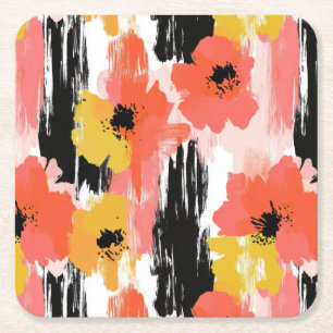 Vintage Watercolor Floral Abstract Pattern (12) Square Paper Coaster