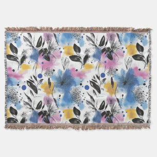 Vintage Watercolor Floral Abstract Pattern (13) Throw Blanket