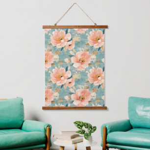 Vintage Watercolor Floral Abstract Pattern (1) Hanging Tapestry