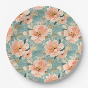 Vintage Watercolor Floral Abstract Pattern (1) Paper Plate