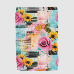 Vintage Watercolor Floral Abstract Pattern (2) Golf Towel