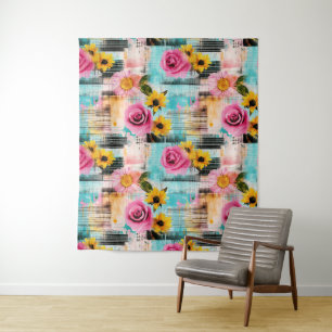 Vintage Watercolor Floral Abstract Pattern (2) Tapestry