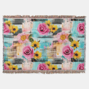 Vintage Watercolor Floral Abstract Pattern (2) Throw Blanket