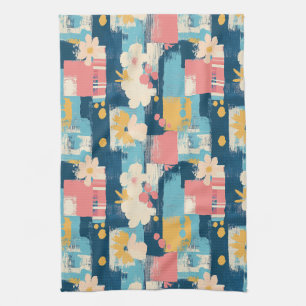 Vintage Watercolor Floral Abstract Pattern (5) Tea Towel