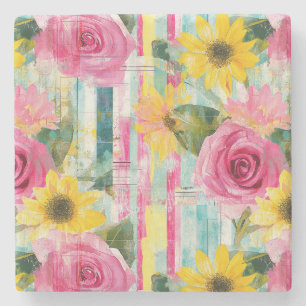Vintage Watercolor Floral Abstract Pattern (7) Stone Coaster