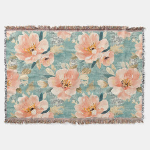 Vintage Watercolor Floral Abstract Pattern Throw Blanket