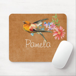 Vintage Watercolor Floral Bird Personalised Mouse Pad