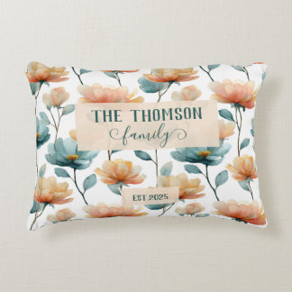 Vintage Watercolor Floral Family Heritage Decorative Cushion