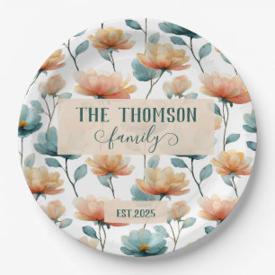Vintage Watercolor Floral Family Heritage Paper Plate
