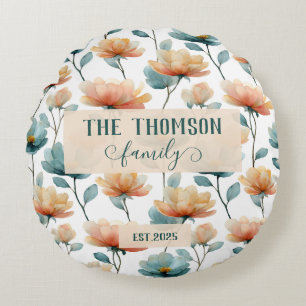 Vintage Watercolor Floral Family Heritage Round Cushion