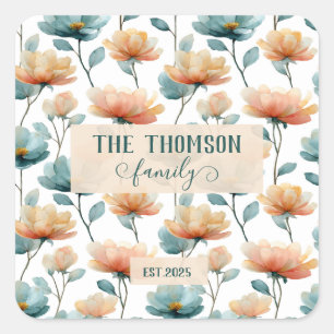 Vintage Watercolor Floral Family Heritage Square Sticker
