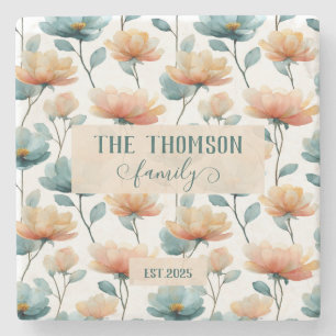 Vintage Watercolor Floral Family Heritage Stone Coaster