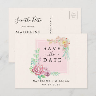 Vintage Watercolor Floral Frame Save the Date Announcement Postcard