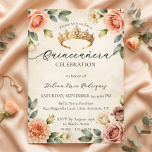 Vintage Watercolor Floral Gold Crown Quinceañera