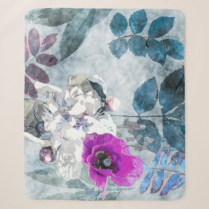 Vintage Watercolor Floral Lilac Poppies Sherpa Blanket