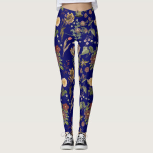 Vintage watercolor floral pattern 2508.DBlue BG Leggings