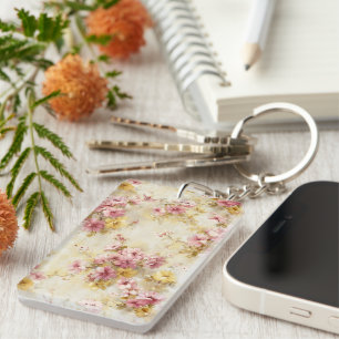 Vintage Watercolor Floral Pattern Key Ring