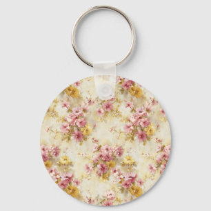 Vintage Watercolor Floral Pattern Key Ring