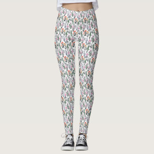 vintage watercolor floral pattern leggings