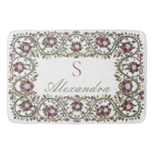 Vintage watercolor floral Stylish Mauve Pink Bat Bath Mat