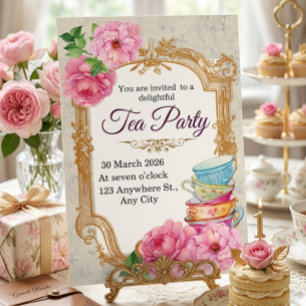 Vintage Watercolor Floral Tea Party Victorian  Invitation