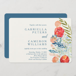 Vintage Watercolor Florals Boho Garden Wedding Invitation