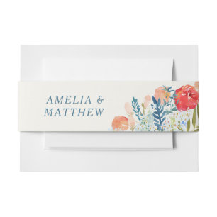 Vintage Watercolor Florals Boho Wedding Invitation Belly Band