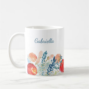Vintage Watercolor Florals in Blue Personalised Coffee Mug