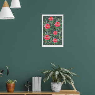 Vintage watercolor Flower Floral Art pink peonies Poster