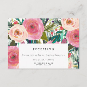 Vintage Watercolor Flower Wedding Reception Card