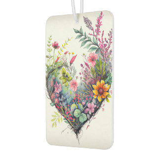 Vintage watercolor flowers and heart love car air freshener