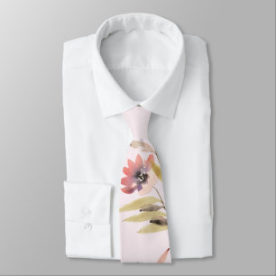 Vintage Watercolor Flowers and Leaves Tie