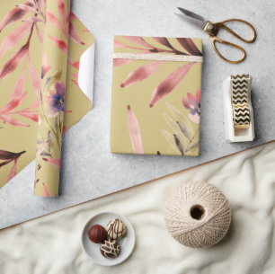 Vintage Watercolor Flowers and Leaves Wrapping Paper