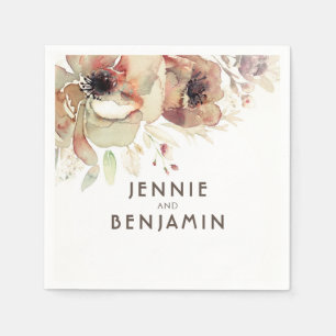 Vintage Watercolor Flowers Fall Wedding Napkin