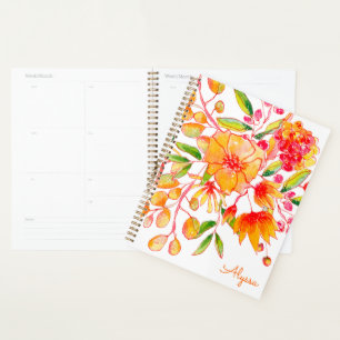 Vintage Watercolor Flowers in Orange Personalised Planner