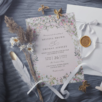 Vintage Watercolor Garden Gate QR Code Wedding Invitation