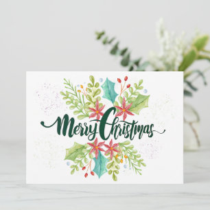 Vintage Watercolor Green Wreath Christmas Holiday Invitation