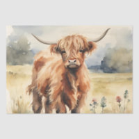 VIntage Watercolor Highland Calf decoupage 10"x15"