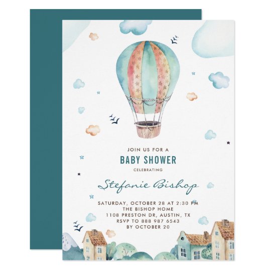 Vintage Watercolour Girls Hot Hair Balloon Invitations Baby Shower