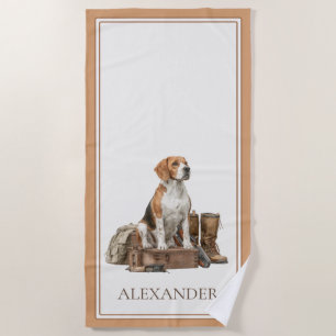 Vintage Watercolor Hunting Hound Dog Beach Towel